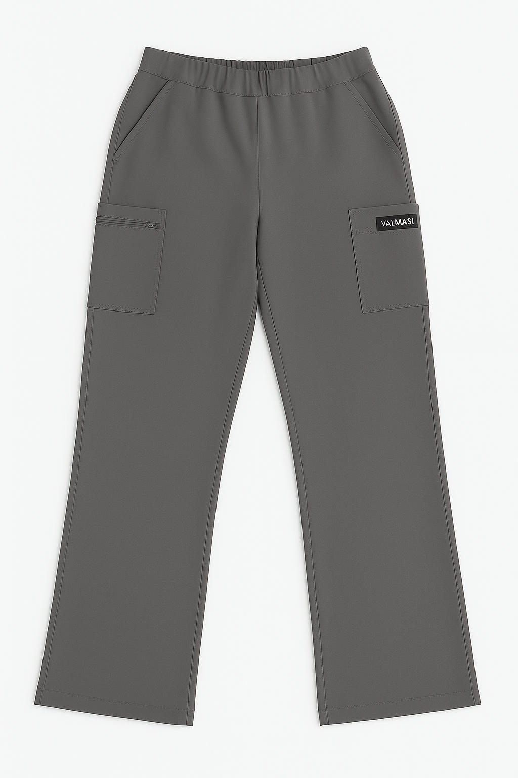 Graphene-blend grey scrub fabric close-up showing smooth, soft, and breathable texture.