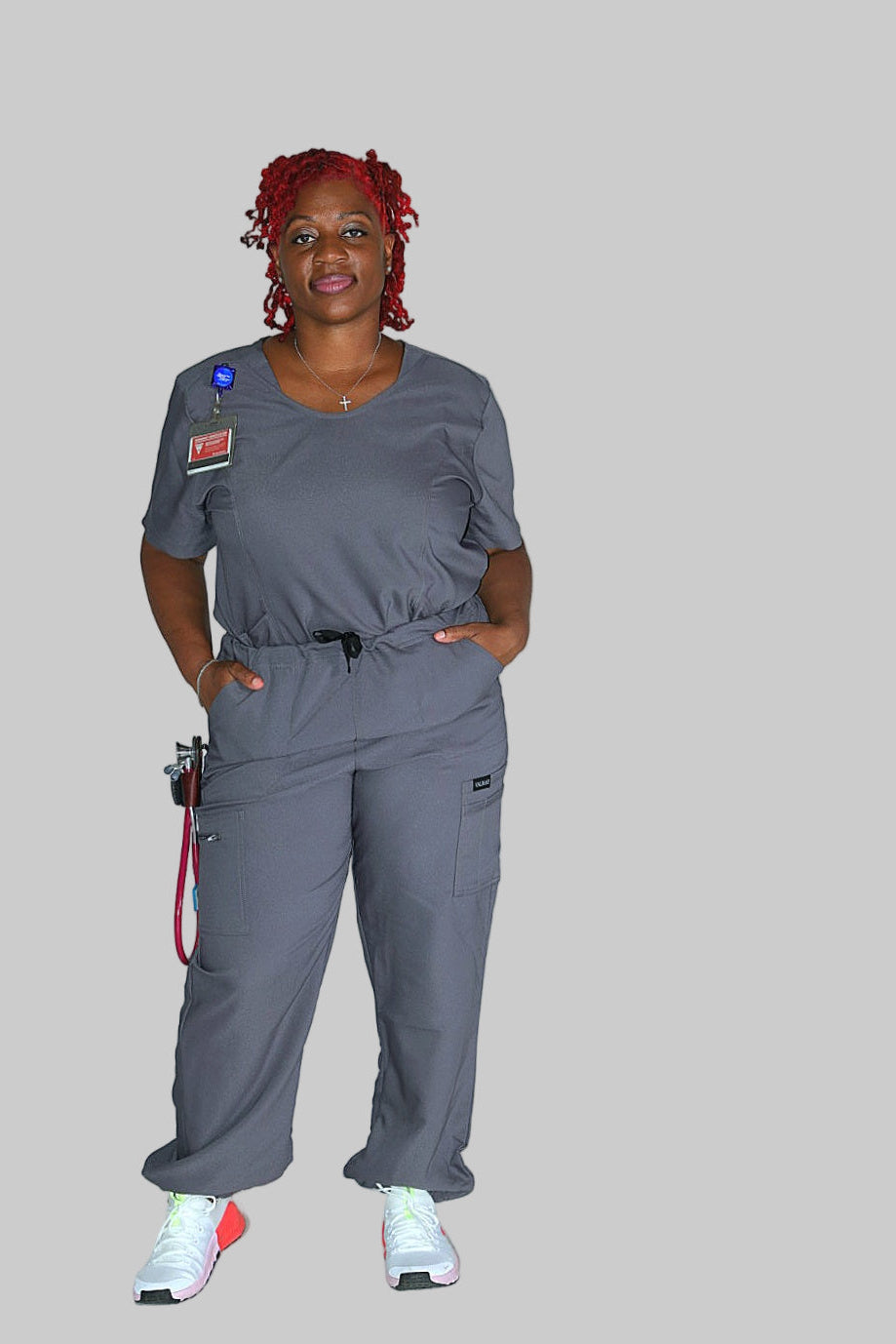 Front View – Jasmine Curvy Cargo Scrub Pants