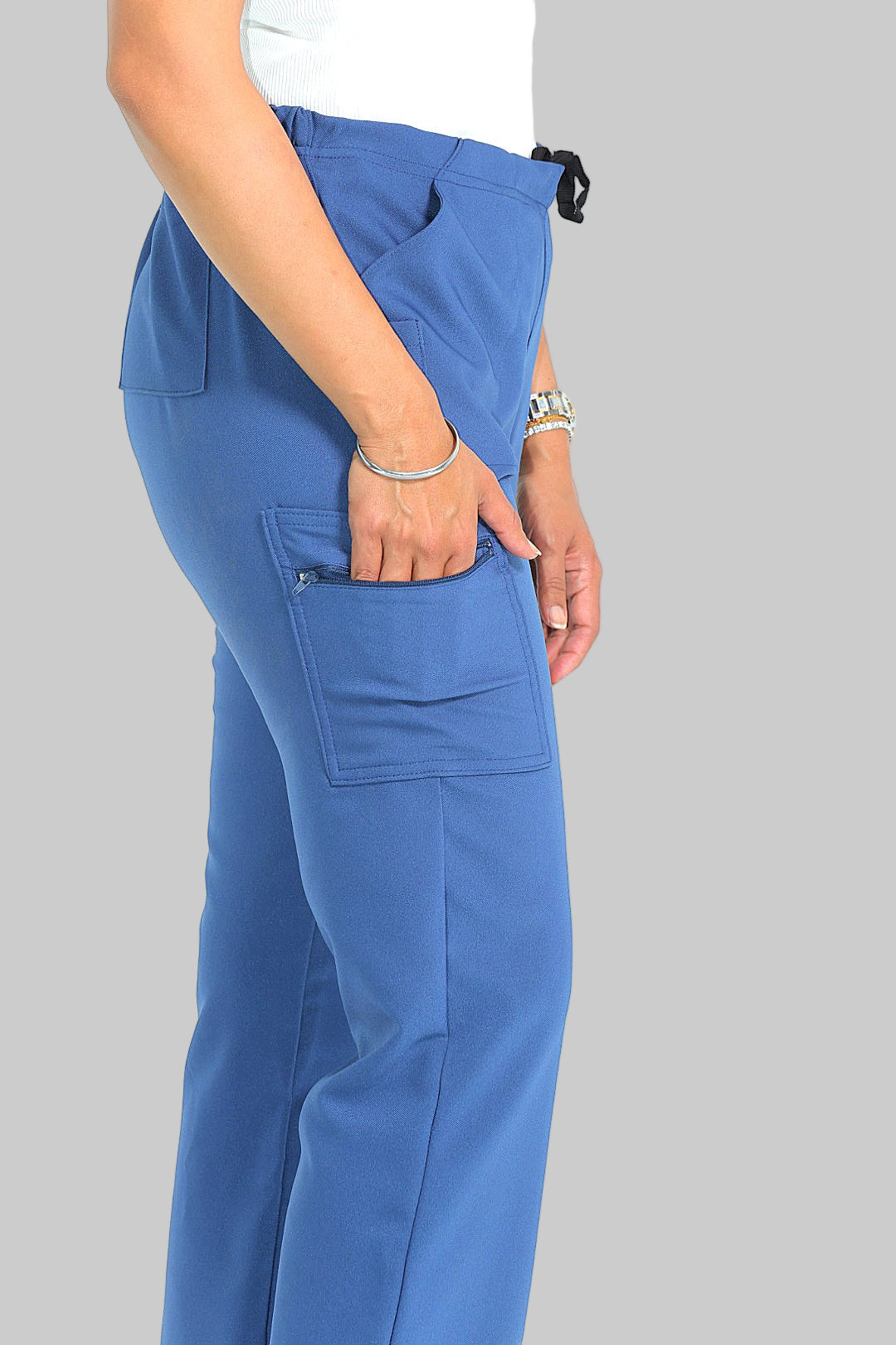 9 pocket women’s scrub pants with adjustable drawstring