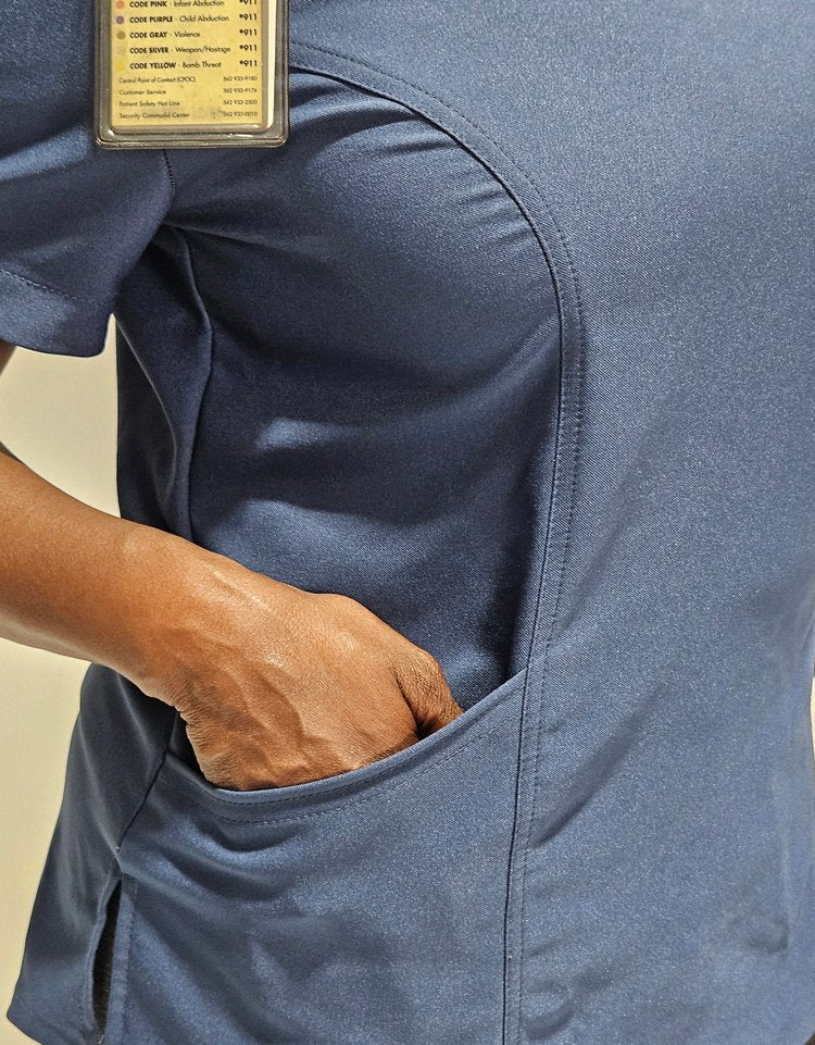 Women's Blue Scrub Shirt w/ Waist Pocket