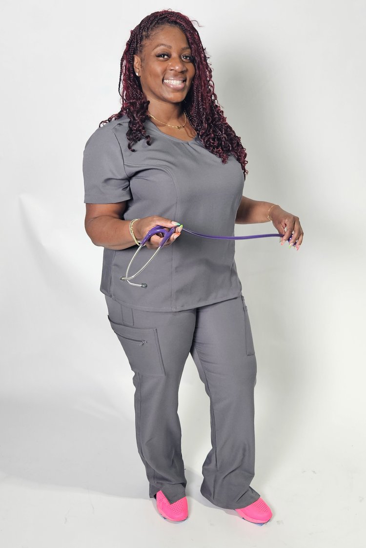 Women's Grey CURVY Scrub Shirt w/ Waist Pocket